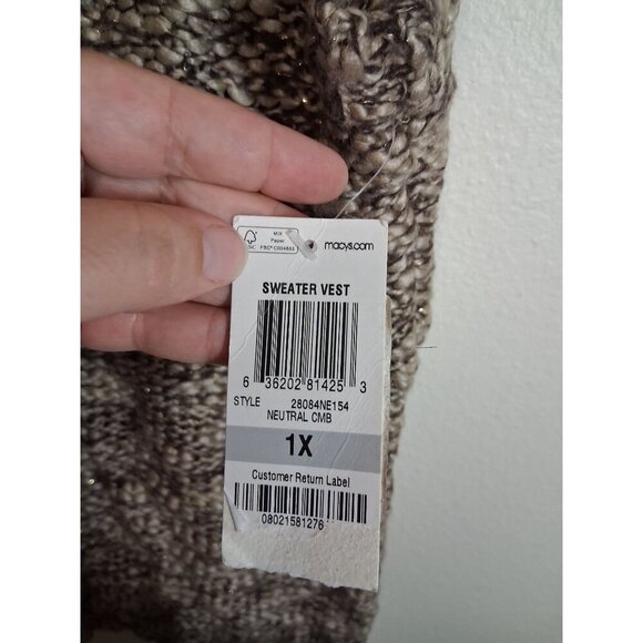 NWT Charter Club Sweater Vest Full Zip Faux Fur Winter Y2K Brown Size 0X (Large) - Picture 5 of 7